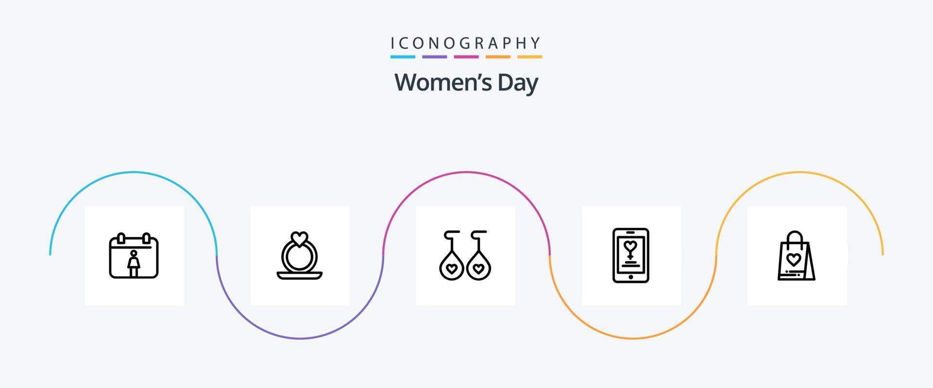 paquete de iconos de la línea 5 del día de la mujer que incluye la aplicación. De las mujeres. mujer. mujer. amar vector