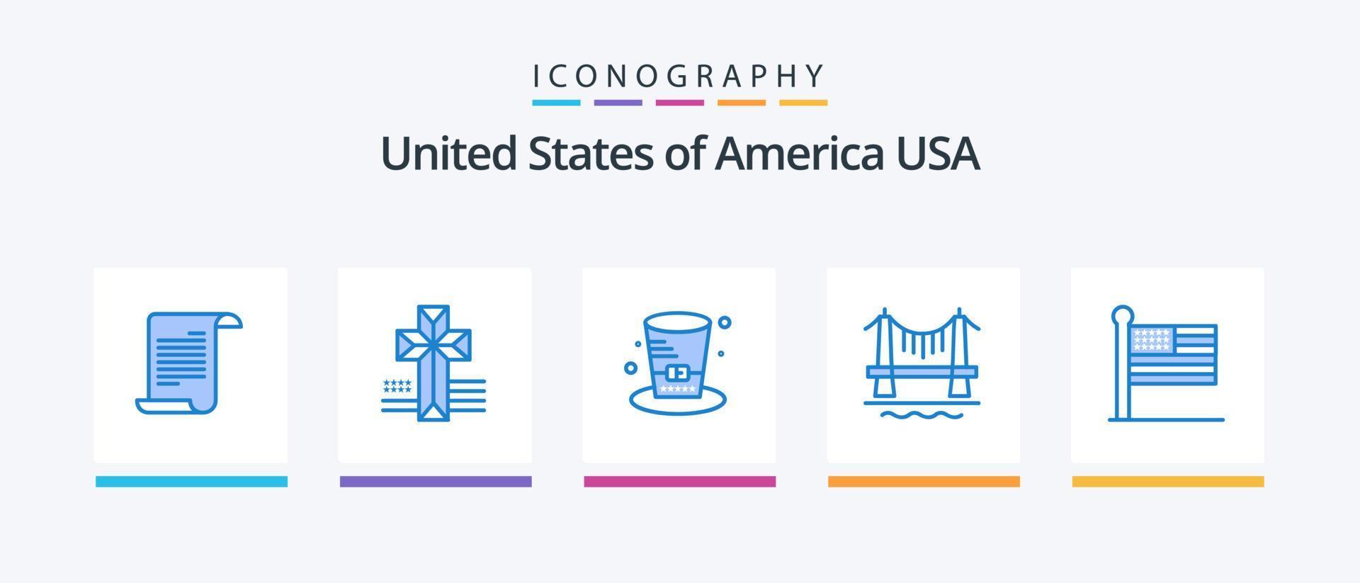 Usa Blue 5 Icon Pack Including united. flag. hat. cityscape. building. Creative Icons Design vector