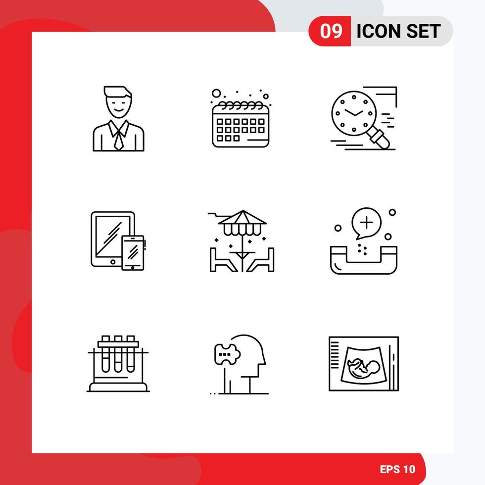 Pack of 9 creative Outlines of phone mobile search business schedule Editable Vector Design Elements