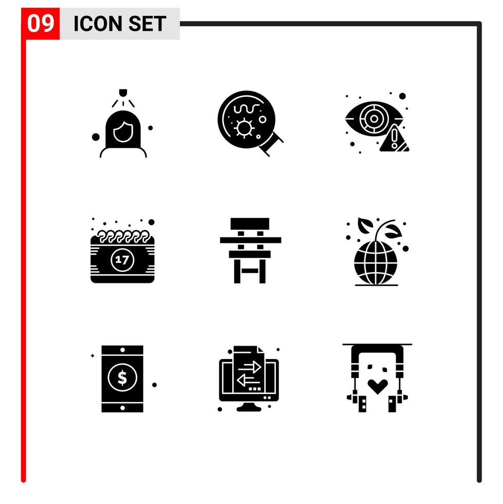 Modern Set of 9 Solid Glyphs and symbols such as shamrock event crime date internet Editable Vector Design Elements