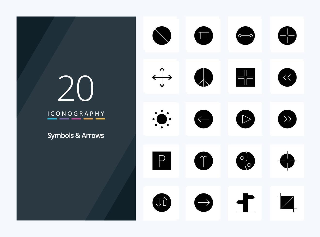 20 símbolos flechas icono de glifo sólido para presentación vector