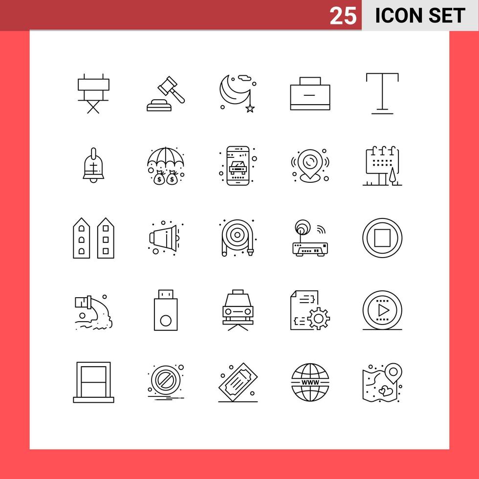 Pictogram Set of 25 Simple Lines of text school bag cresent school bag Editable Vector Design Elements