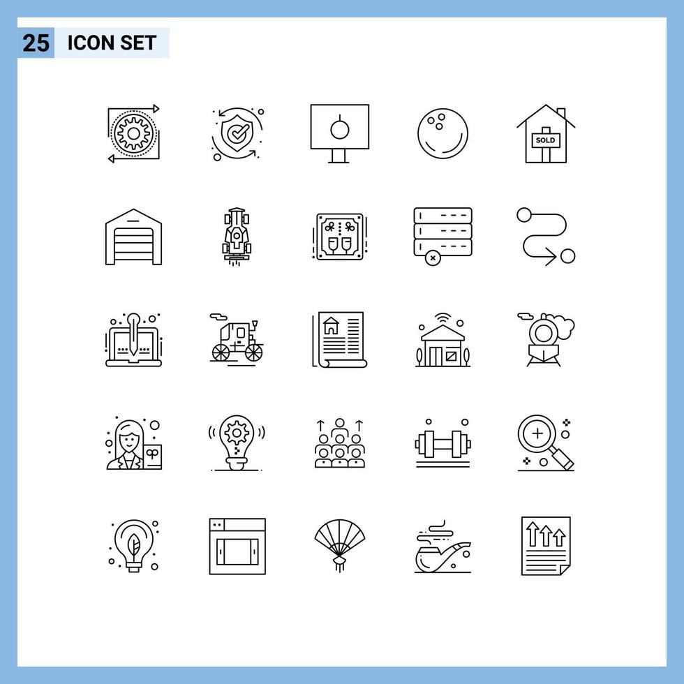 25 Universal Lines Set for Web and Mobile Applications sports ball shield safety password Editable Vector Design Elements