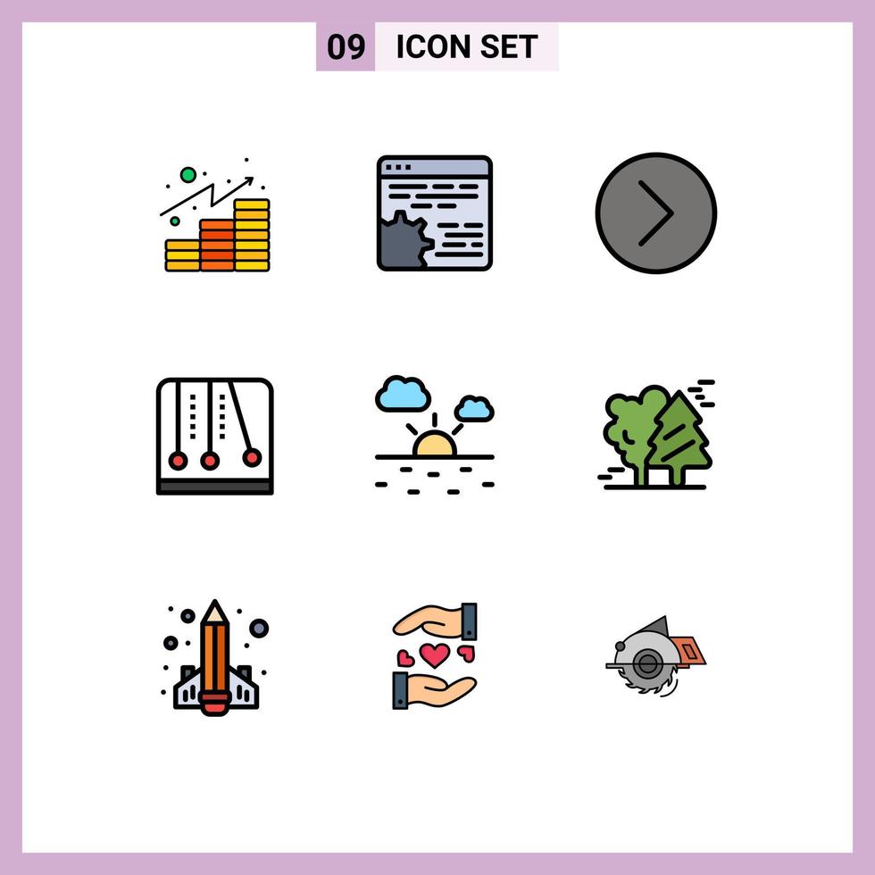 Pack of 9 Modern Filledline Flat Colors Signs and Symbols for Web Print Media such as cloud mechanics app game multimedia Editable Vector Design Elements
