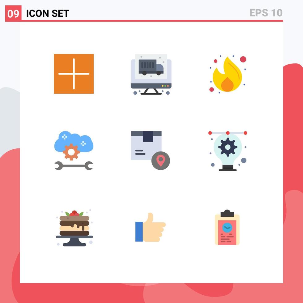 Mobile Interface Flat Color Set of 9 Pictograms of box cloud settings fire cloud service configure cloud application service Editable Vector Design Elements