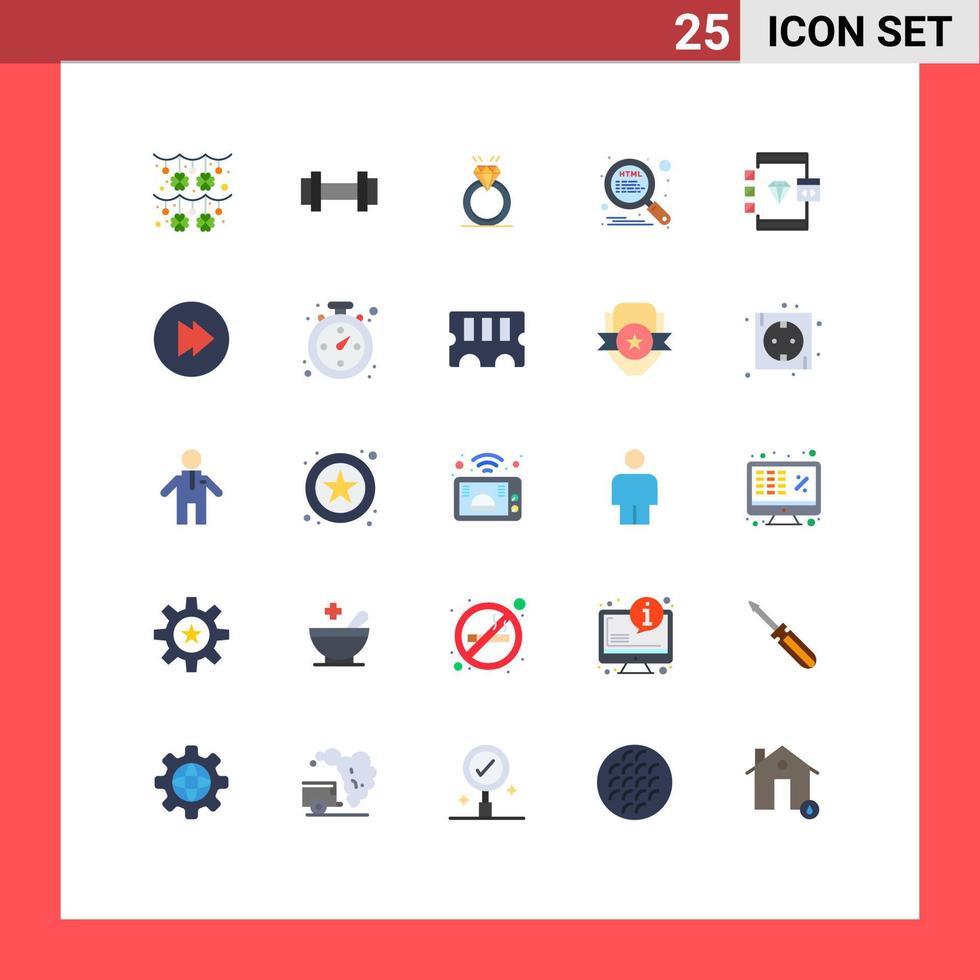 Pack of 25 creative Flat Colors of app search ring optimization love Editable Vector Design Elements