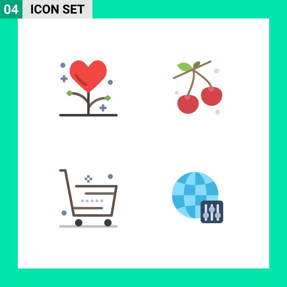 Set of 4 Vector Flat Icons on Grid for disease cart health cherry online Editable Vector Design Elements