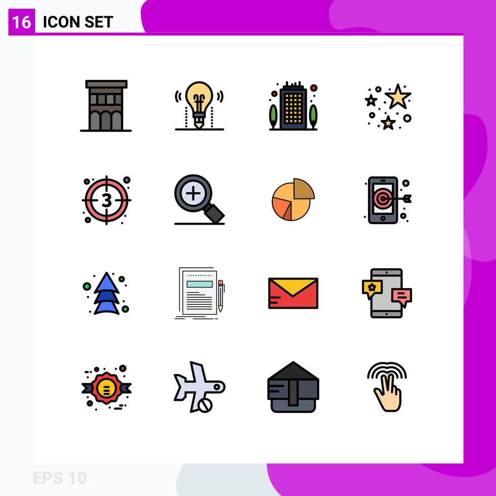 16 Universal Flat Color Filled Lines Set for Web and Mobile Applications countdown stare solution birthday office Editable Creative Vector Design Elements