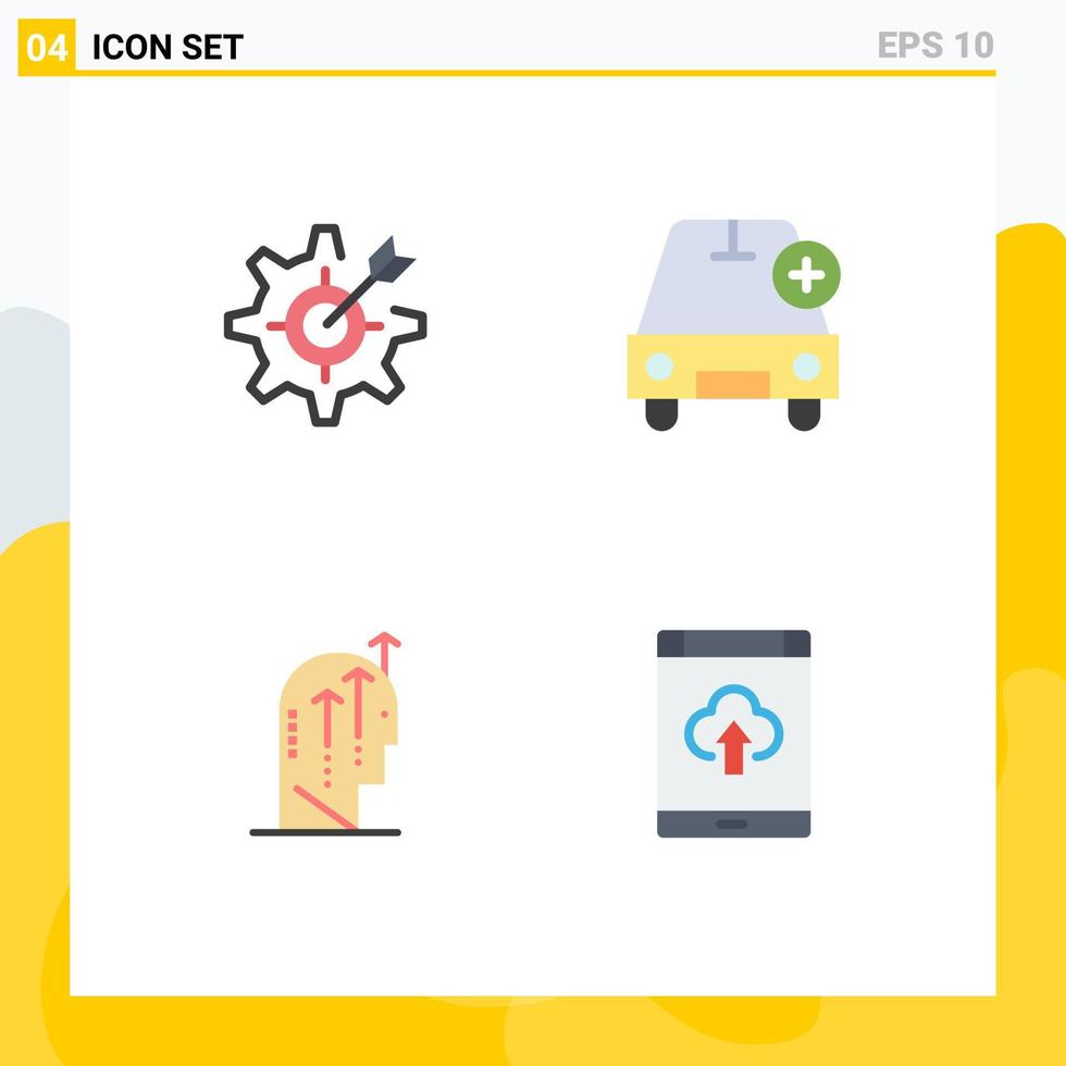 Group of 4 Flat Icons Signs and Symbols for configure vehicles setting car growth Editable Vector Design Elements