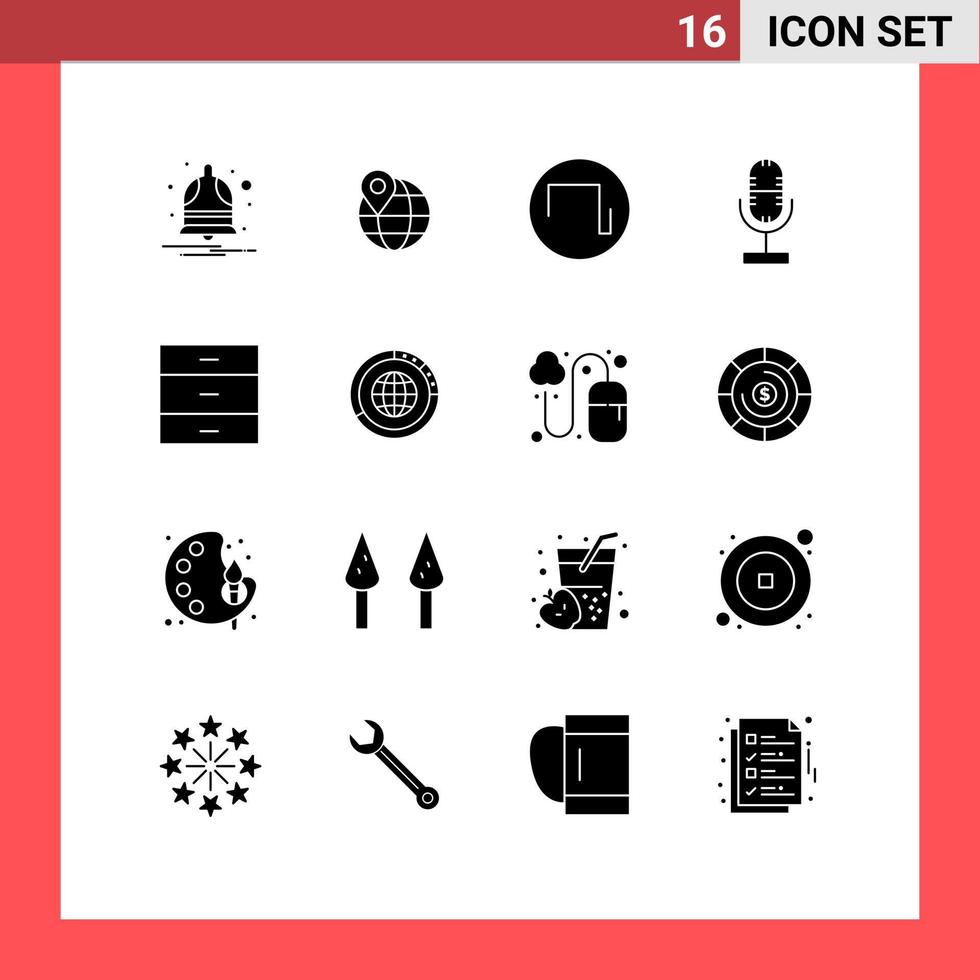Universal Icon Symbols Group of 16 Modern Solid Glyphs of furniture cabinet sound microphone broadcast Editable Vector Design Elements