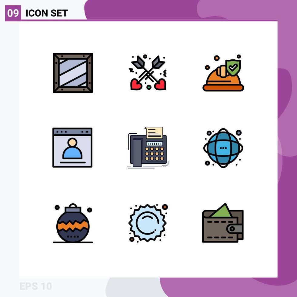 Pack of 9 Modern Filledline Flat Colors Signs and Symbols for Web Print Media such as fax page hat login browser Editable Vector Design Elements