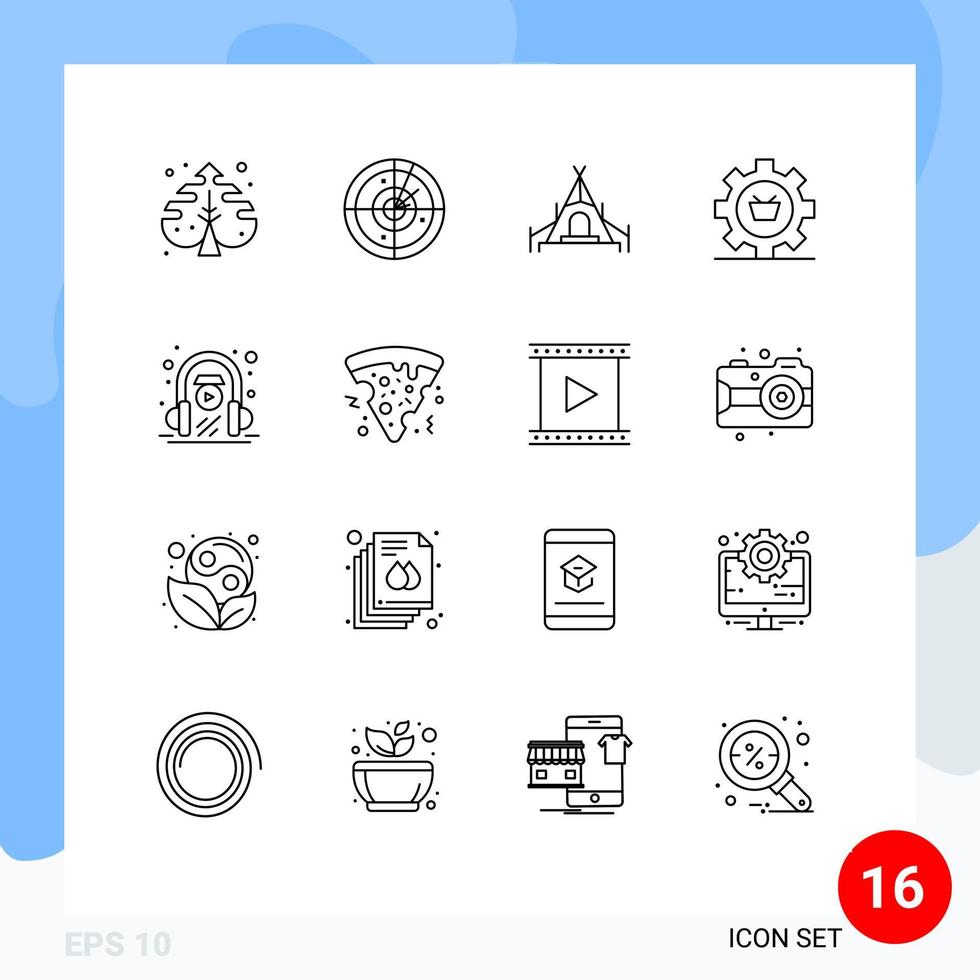 16 Universal Outline Signs Symbols of e learning gear camping commerce configuration Editable Vector Design Elements