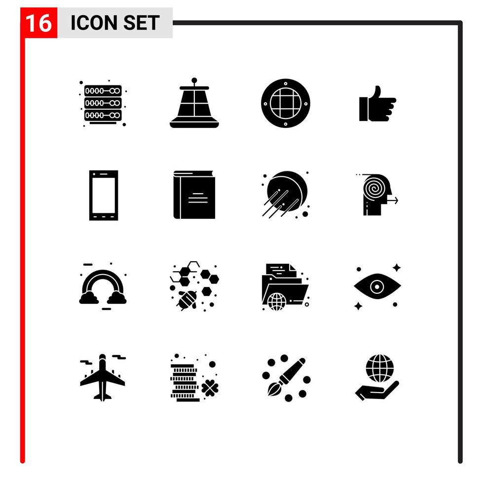 Set of 16 Vector Solid Glyphs on Grid for tablet ipad light devices vote Editable Vector Design Elements