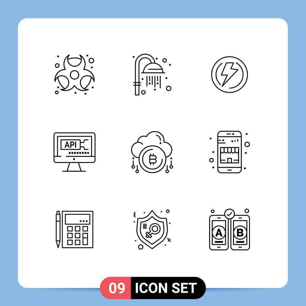 Outline Pack of 9 Universal Symbols of payment education light coding computer Editable Vector Design Elements