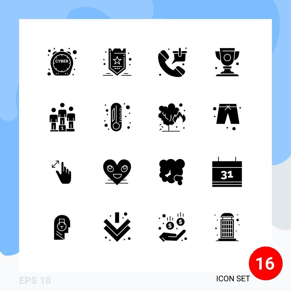 Universal Icon Symbols Group of 16 Modern Solid Glyphs of winners prize bag cup shopping Editable Vector Design Elements