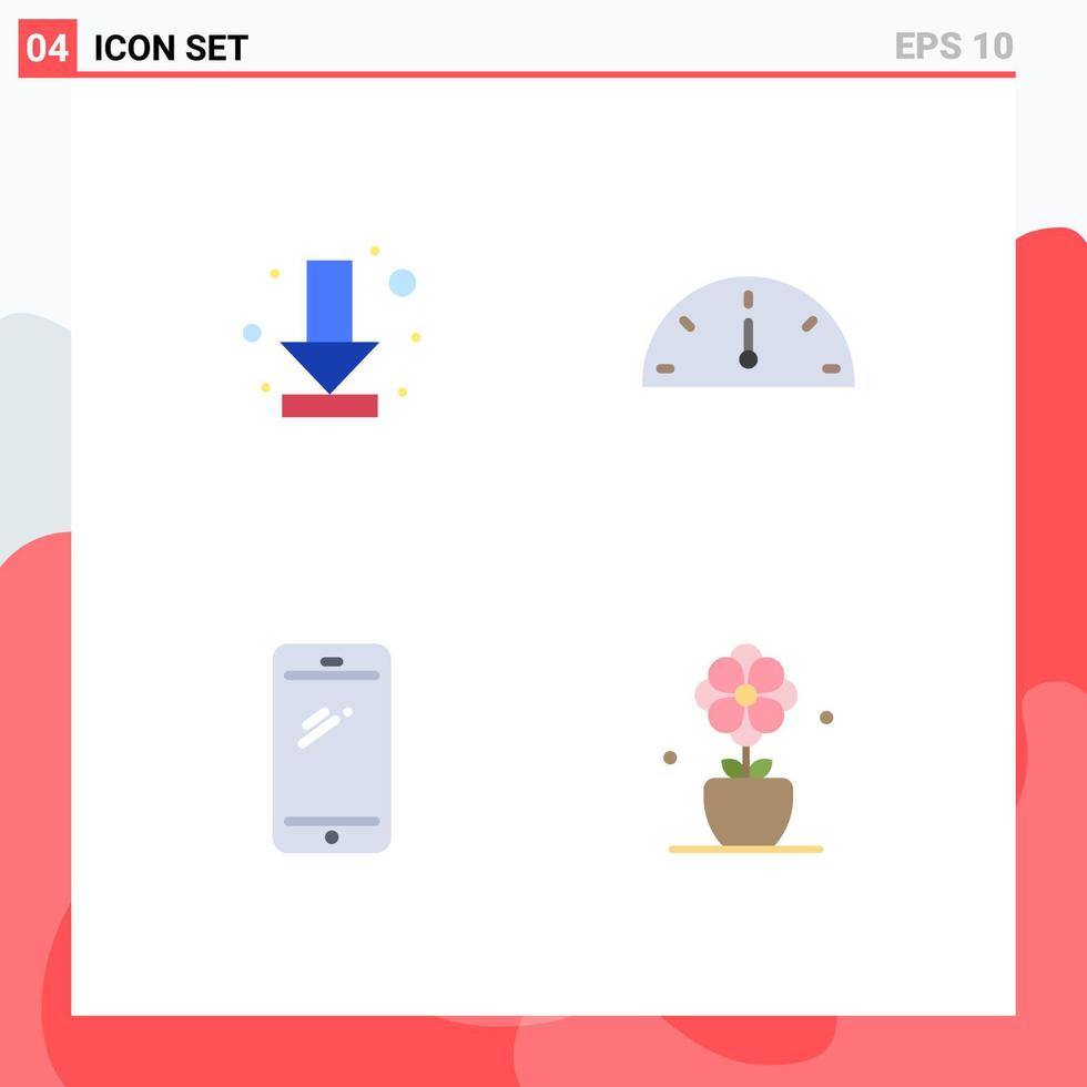 conjunto moderno de 4 iconos y símbolos planos, como descargar elementos de diseño de vectores editables para iphone de rendimiento completo móvil