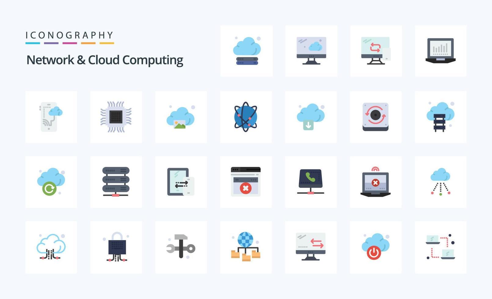 25 Network And Cloud Computing Flat color icon pack vector