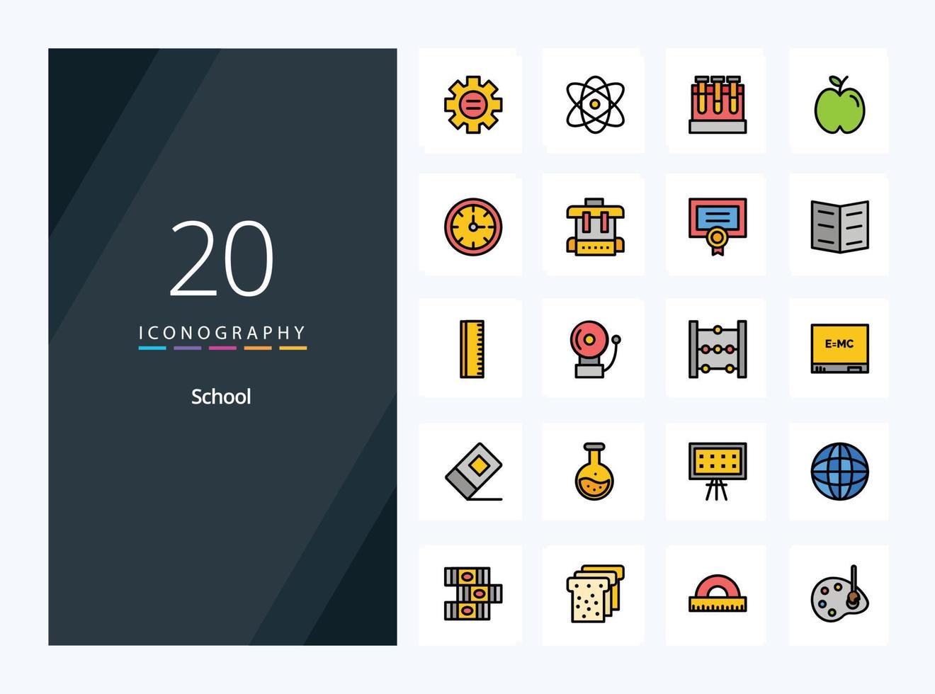 20 School line Filled icon for presentation vector