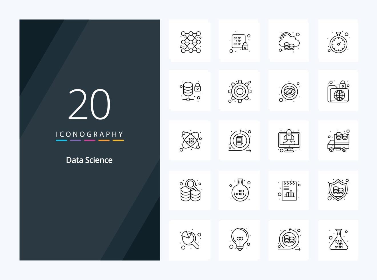 20 icono de esquema de ciencia de datos para presentación vector