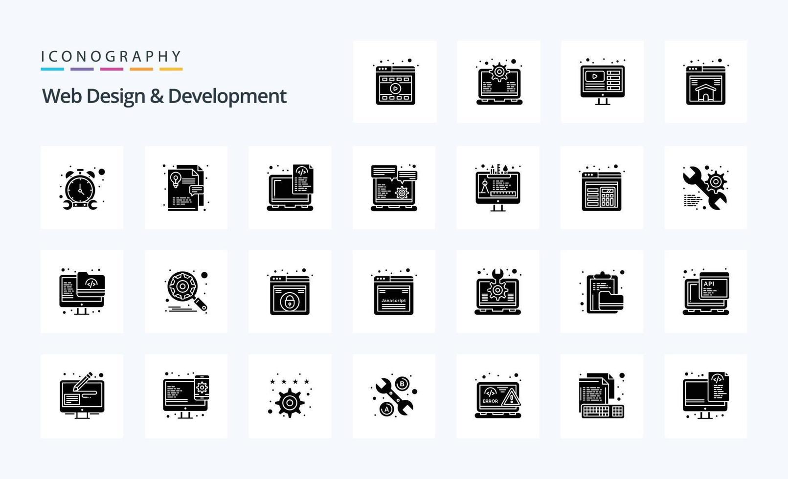 25 Web Design And Development Solid Glyph icon pack vector