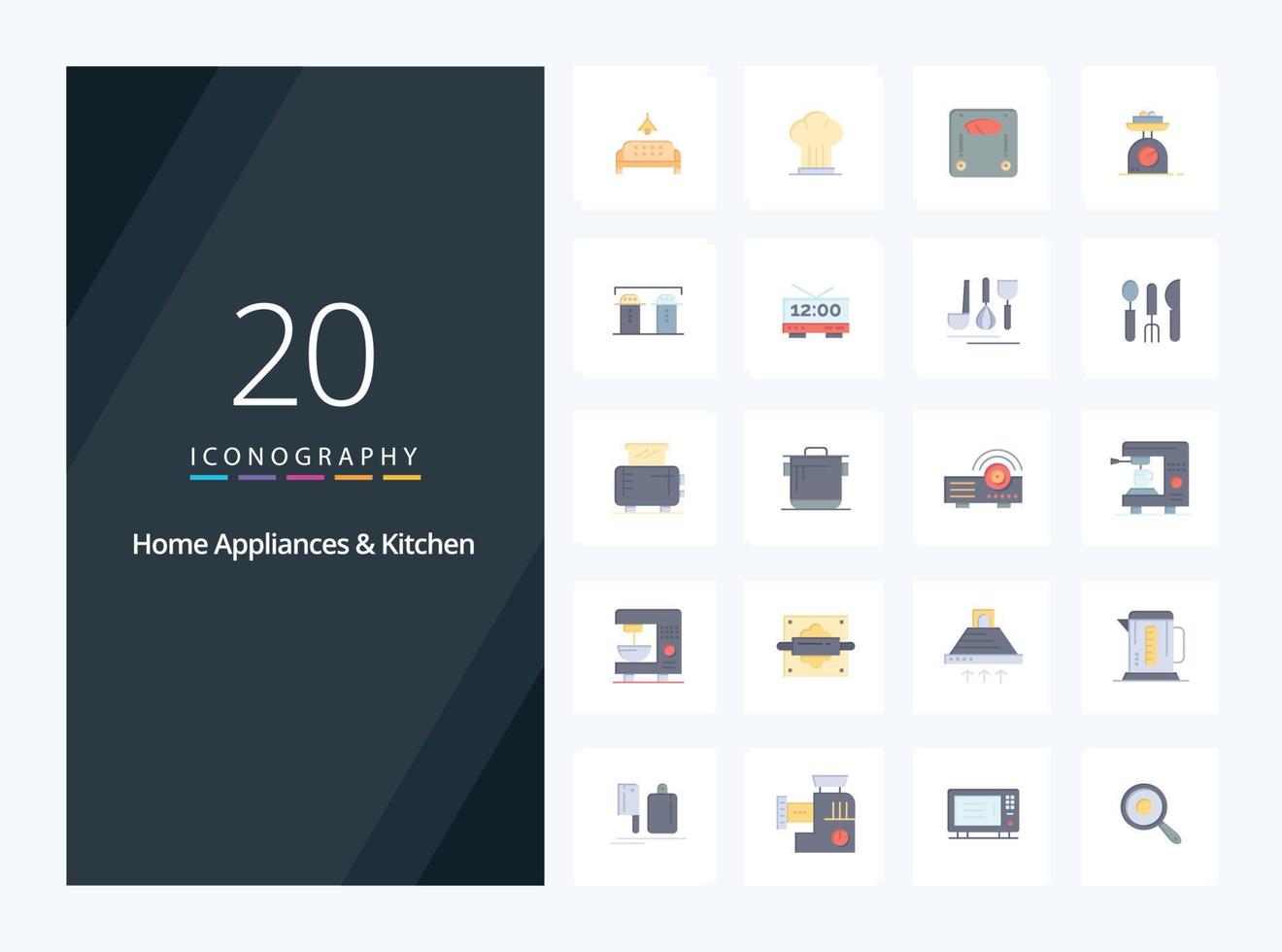 20 Home Appliances And Kitchen Flat Color icon for presentation vector