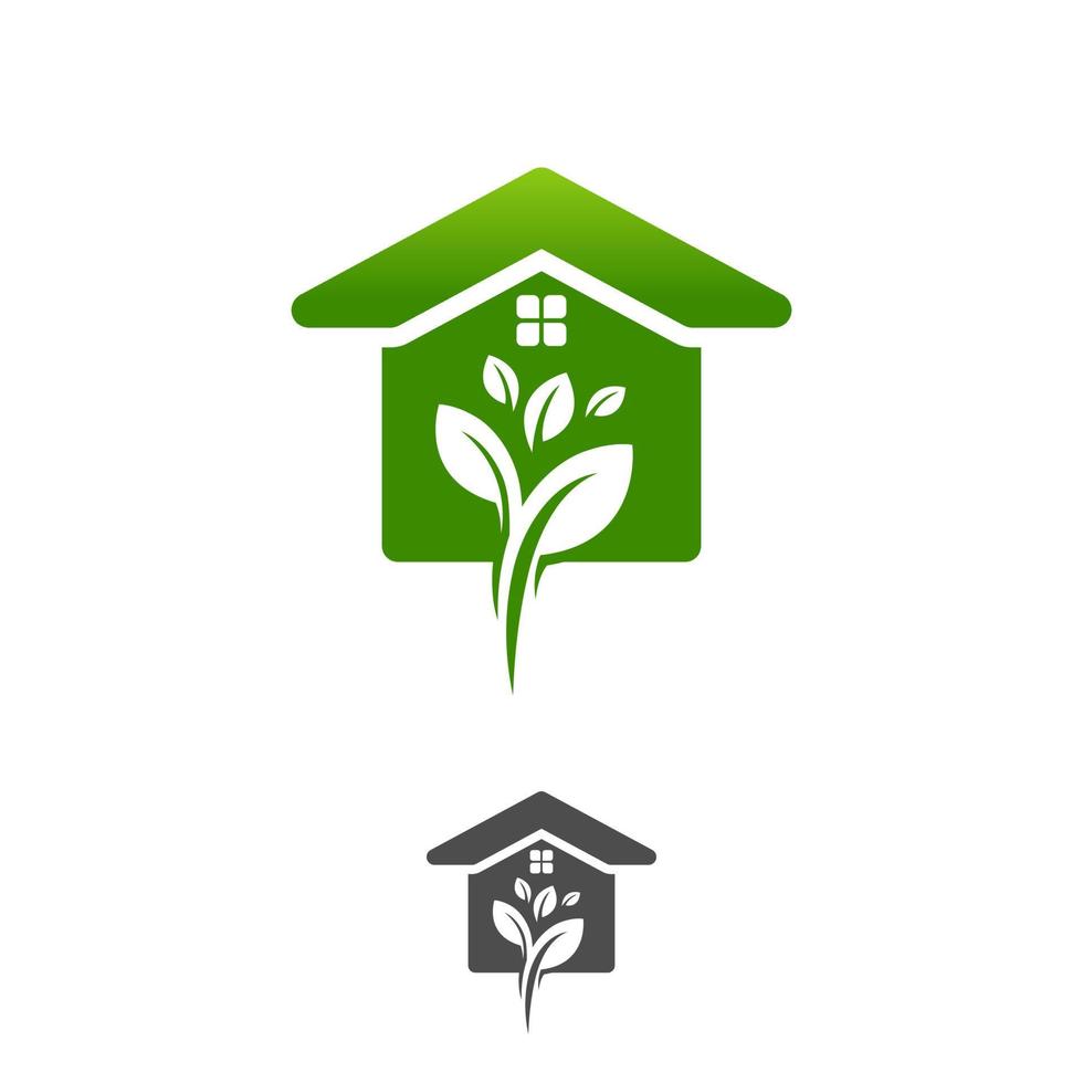 green leaves eco home, vector logo design template