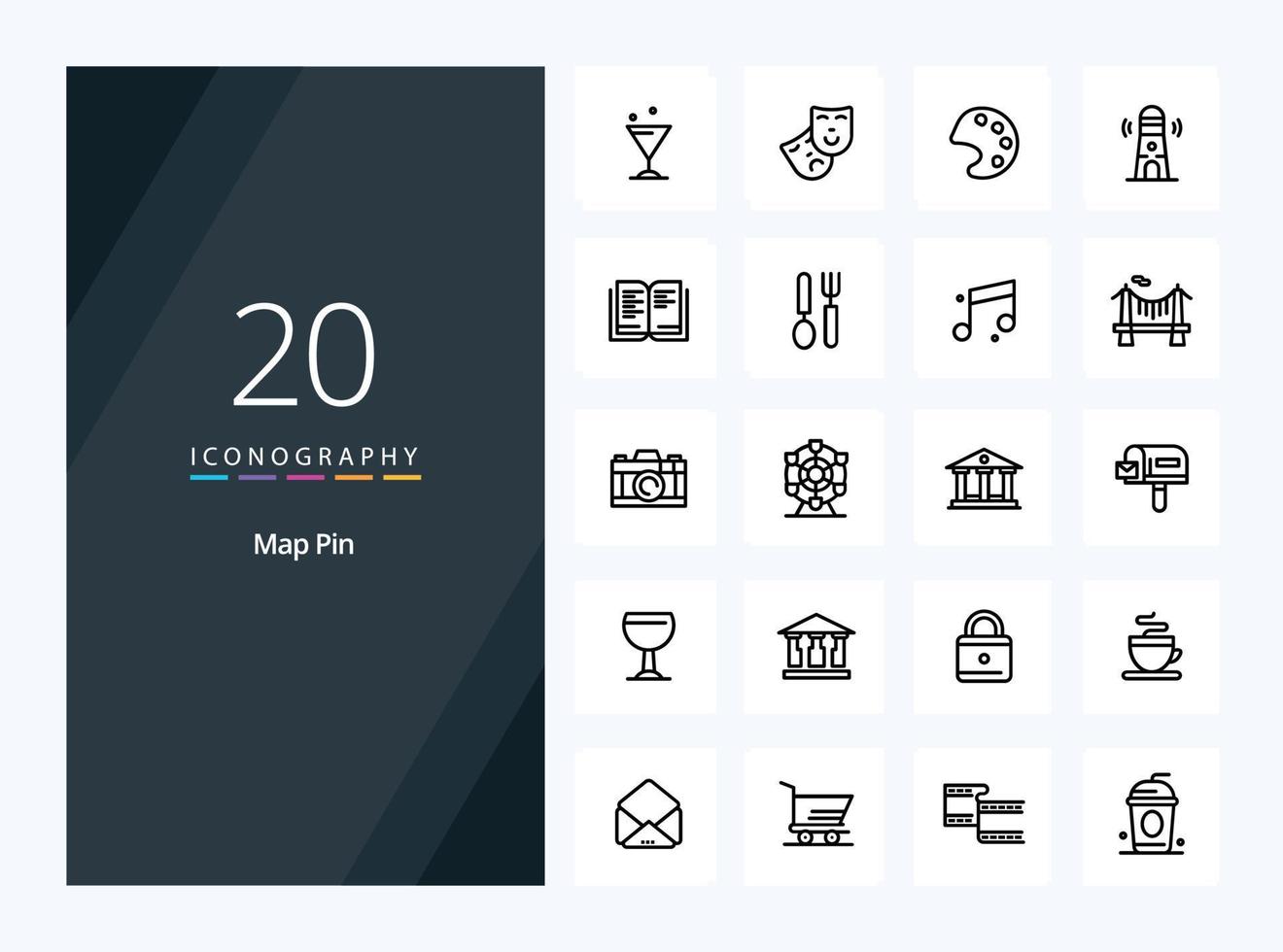 20 Map Pin Outline icon for presentation vector