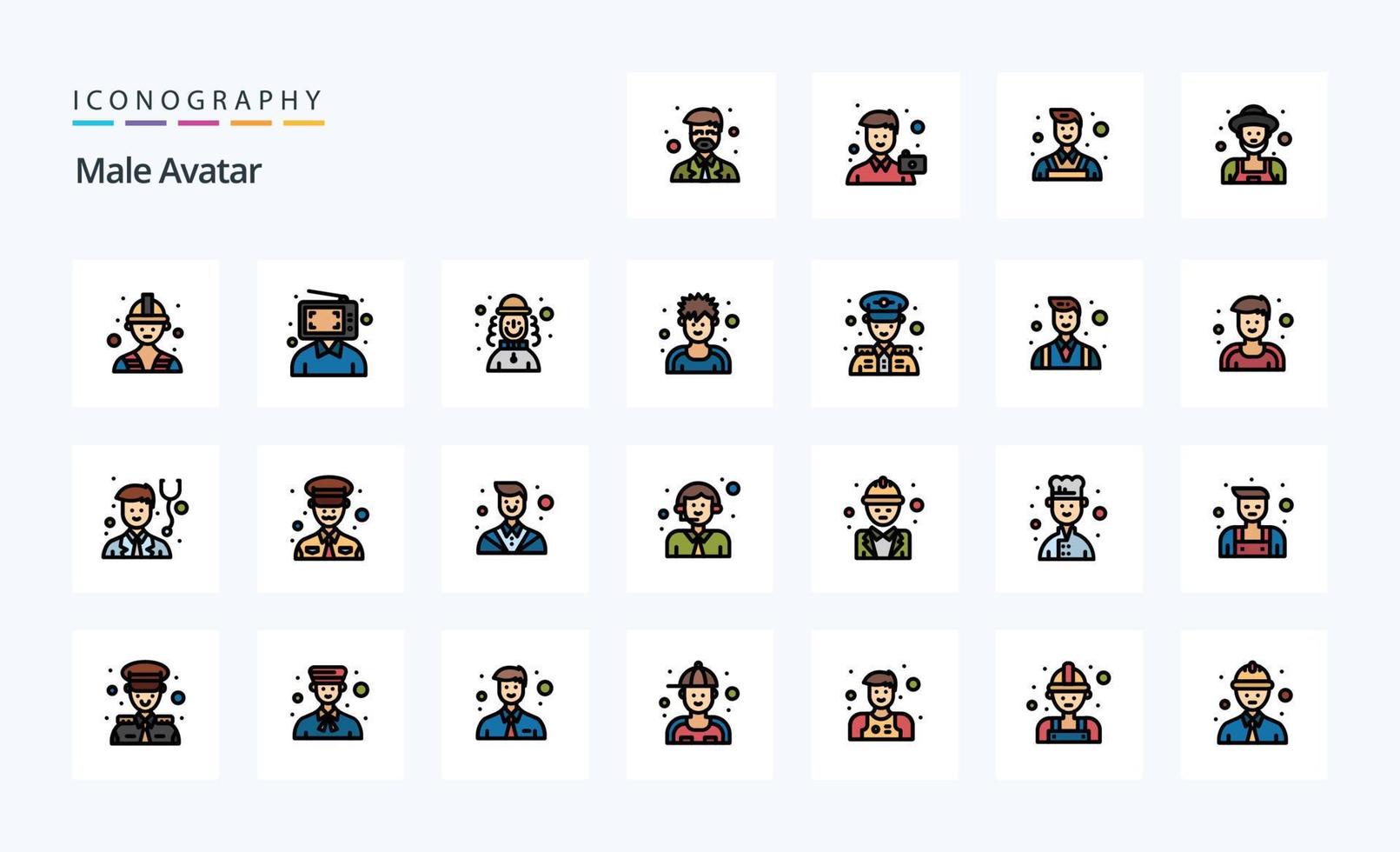 25 Male Avatar Line Filled Style icon pack vector