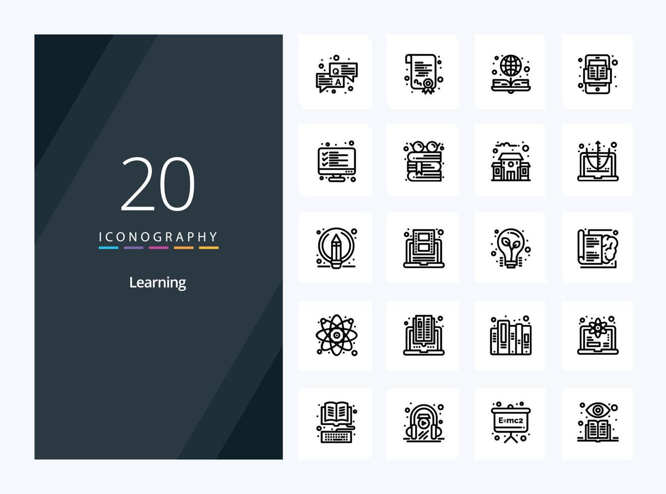 20 Learning Outline icon for presentation vector