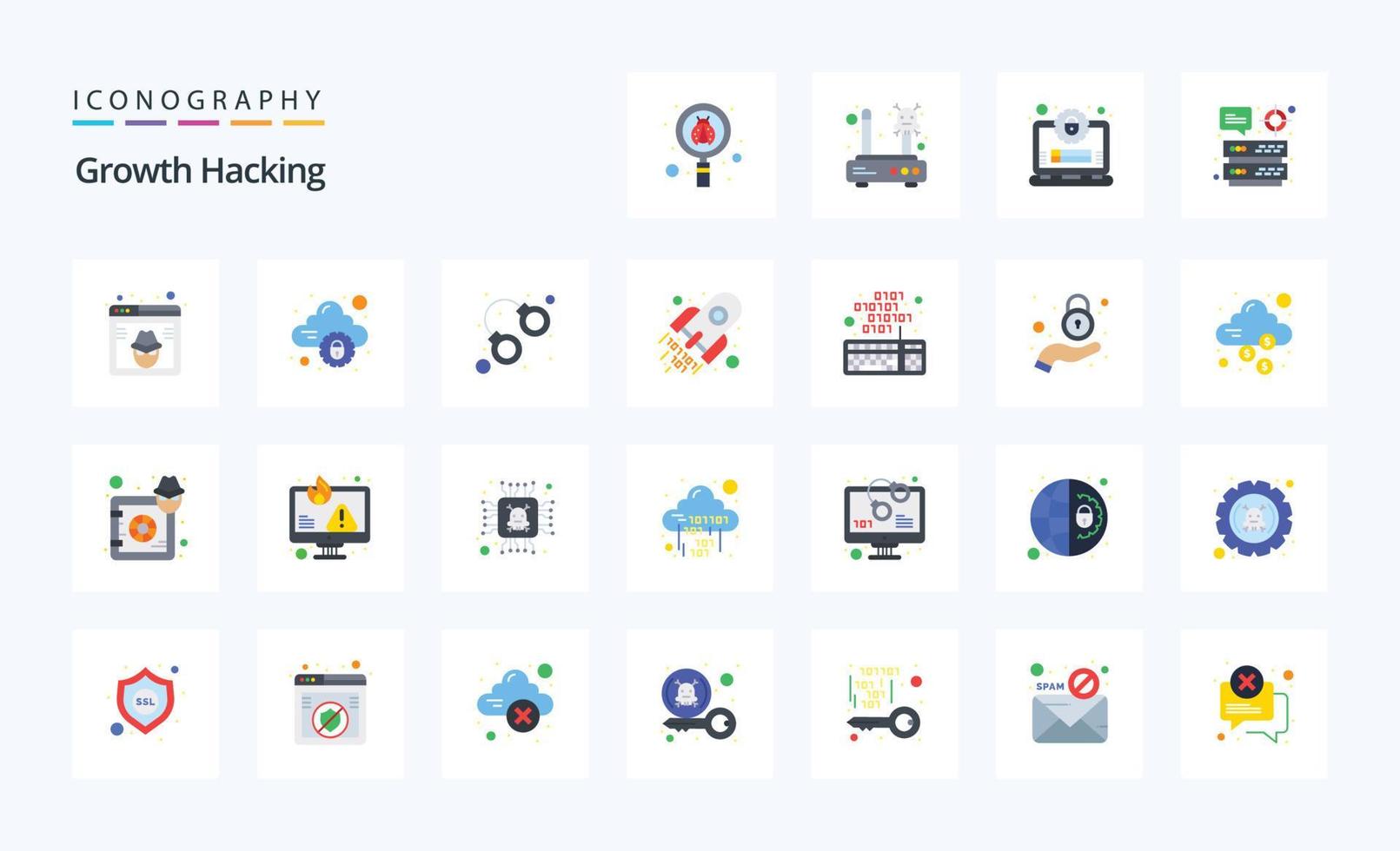 25 Hacking Flat color icon pack vector