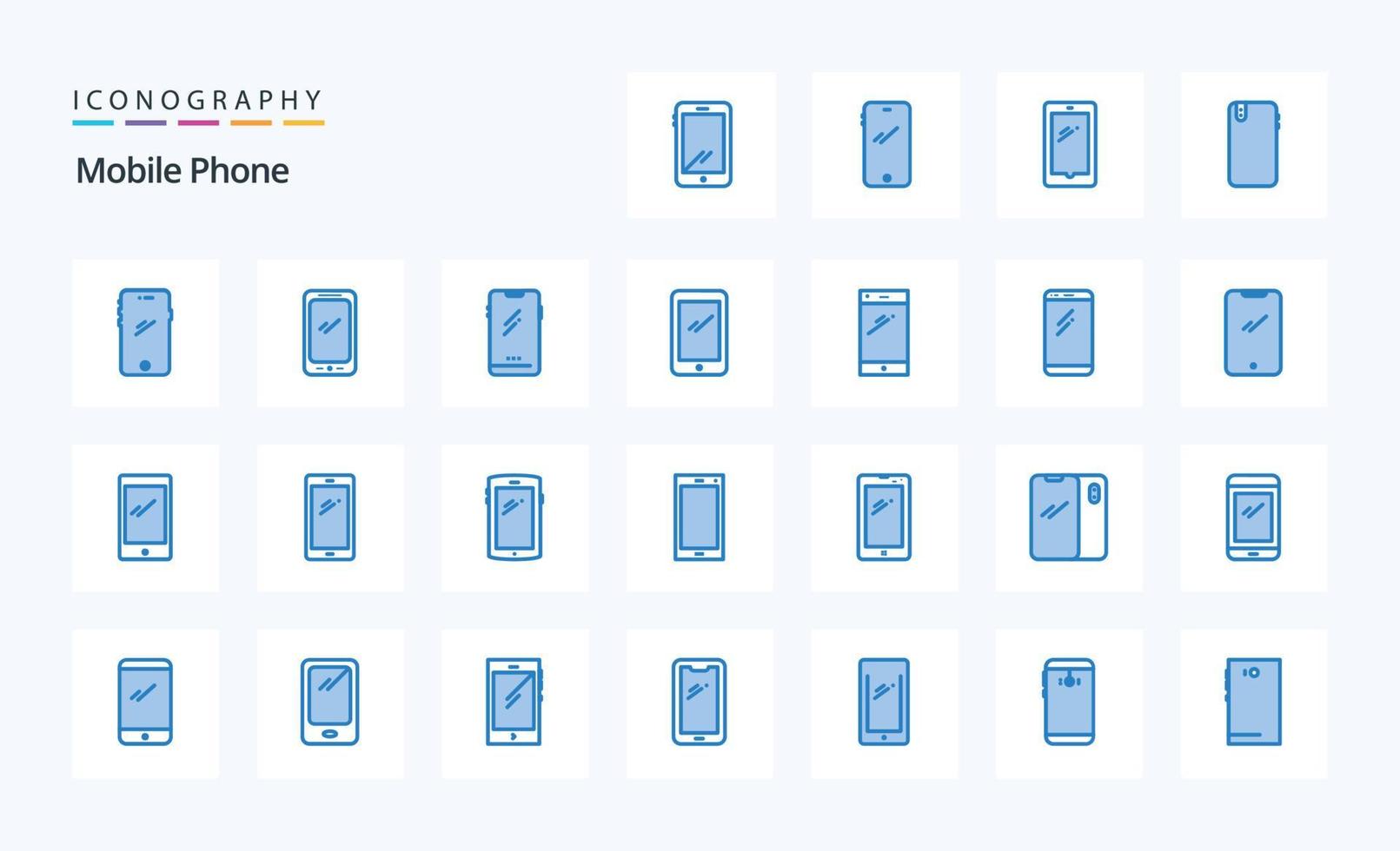 paquete de iconos azules de 25 teléfonos móviles vector