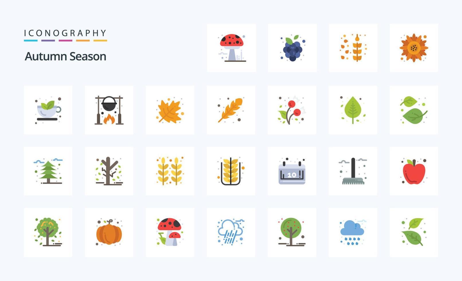 paquete de iconos de color plano de 25 otoño vector