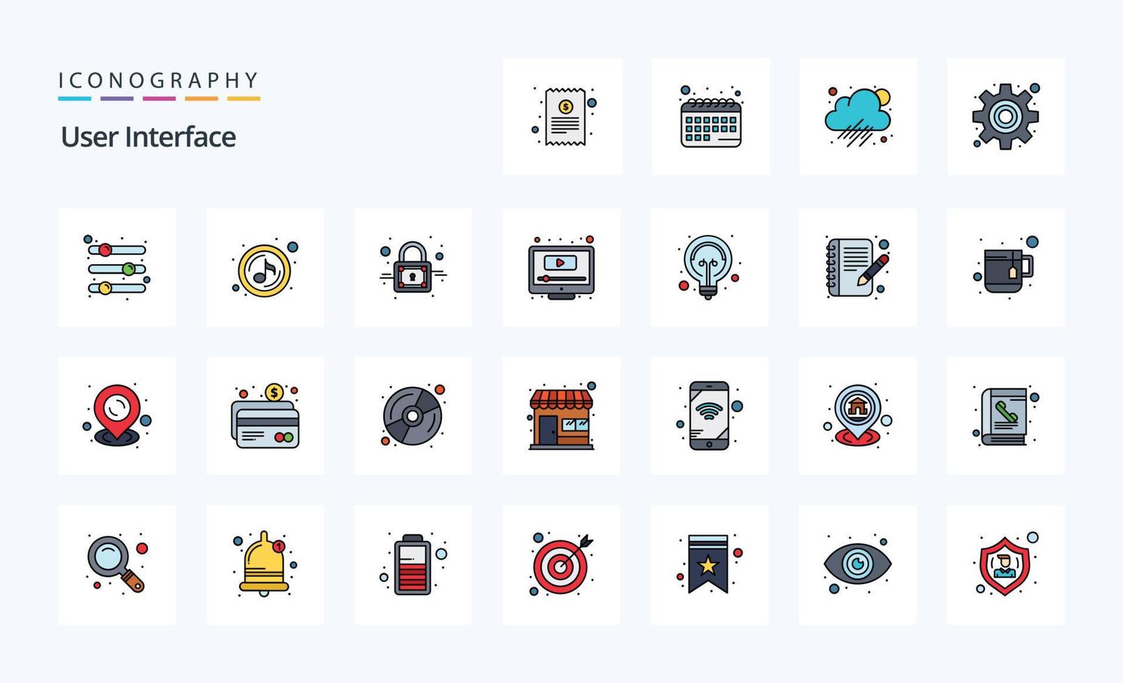 paquete de iconos de estilo lleno de línea de interfaz de usuario de 25 vector