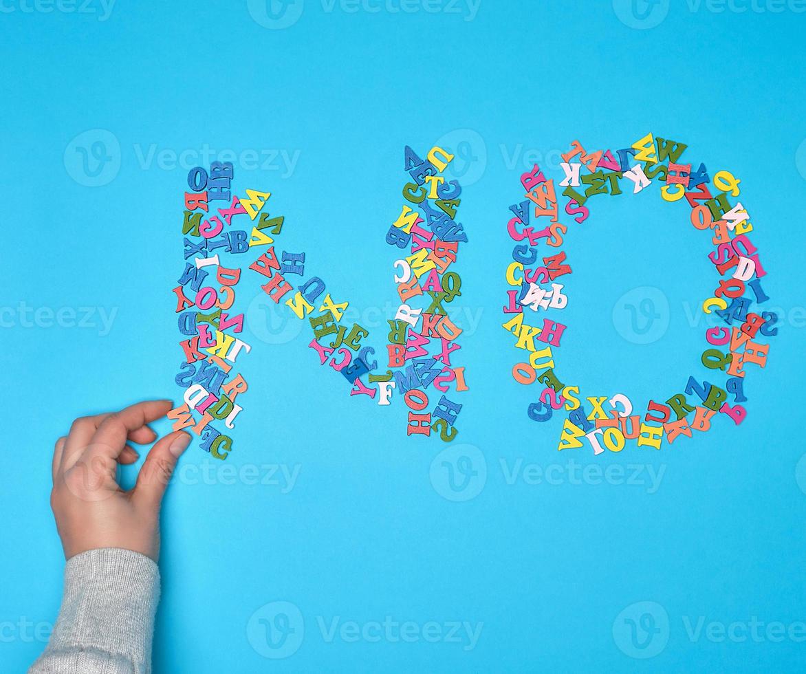word no from multicolored small wooden letters photo