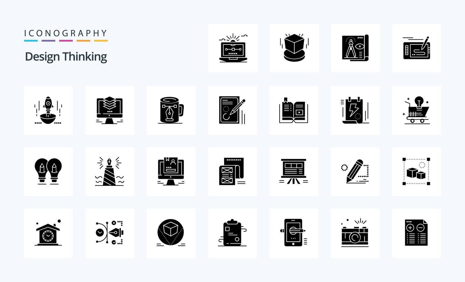 25 Design Thinking Solid Glyph icon pack vector