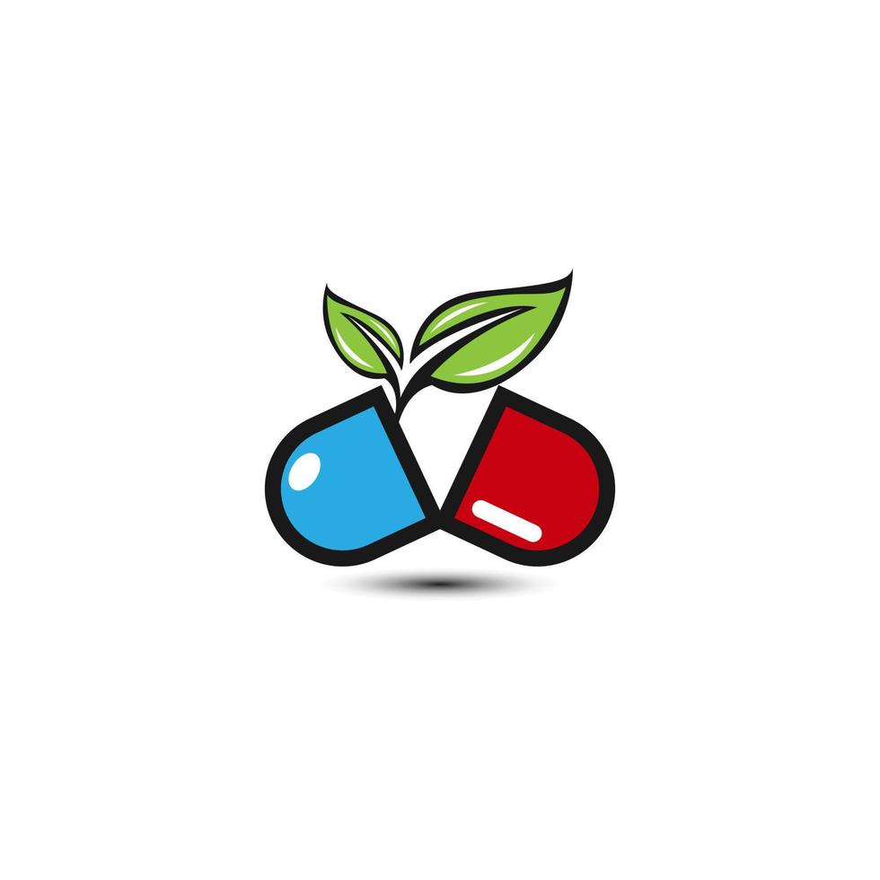 Capsules and herbal leaf vector design. medicine pharmacy logo. medical health symbol. herbal health care logo