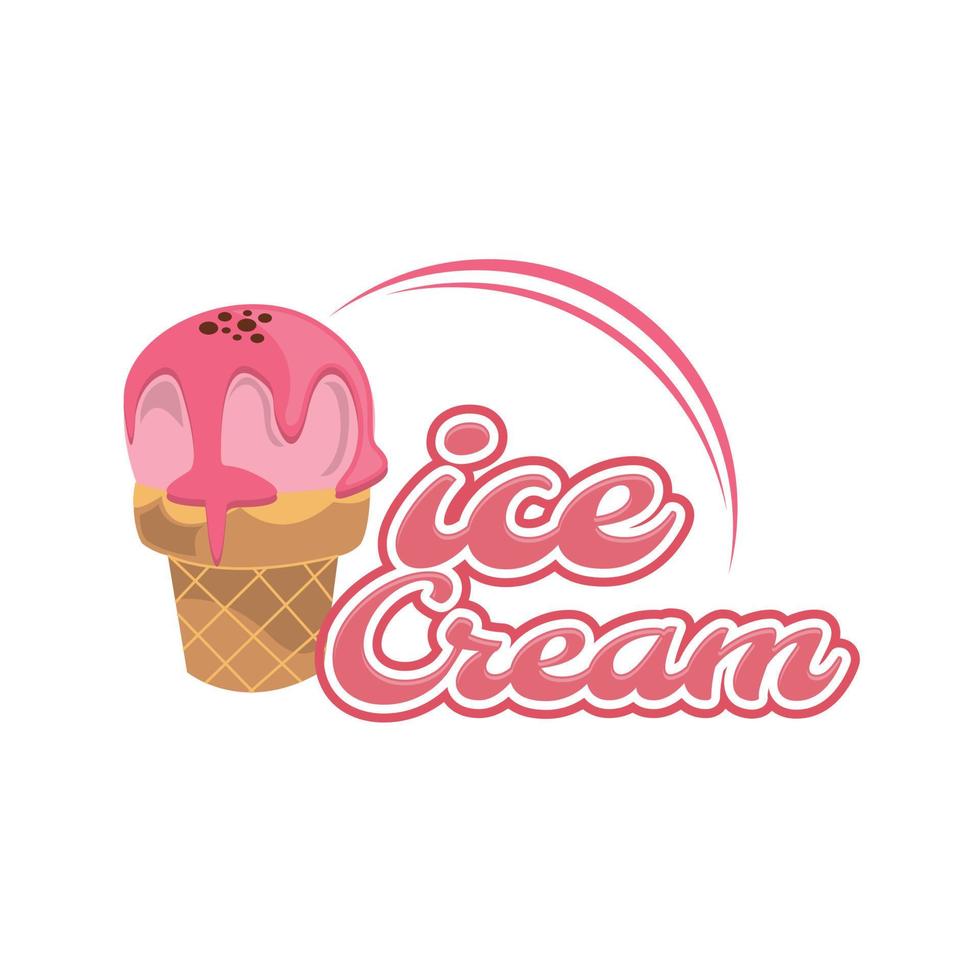 Ice Cream Vector Line Icon or Logo - Simple Thin Line Icon and Colorful Geometric Background - stock vector