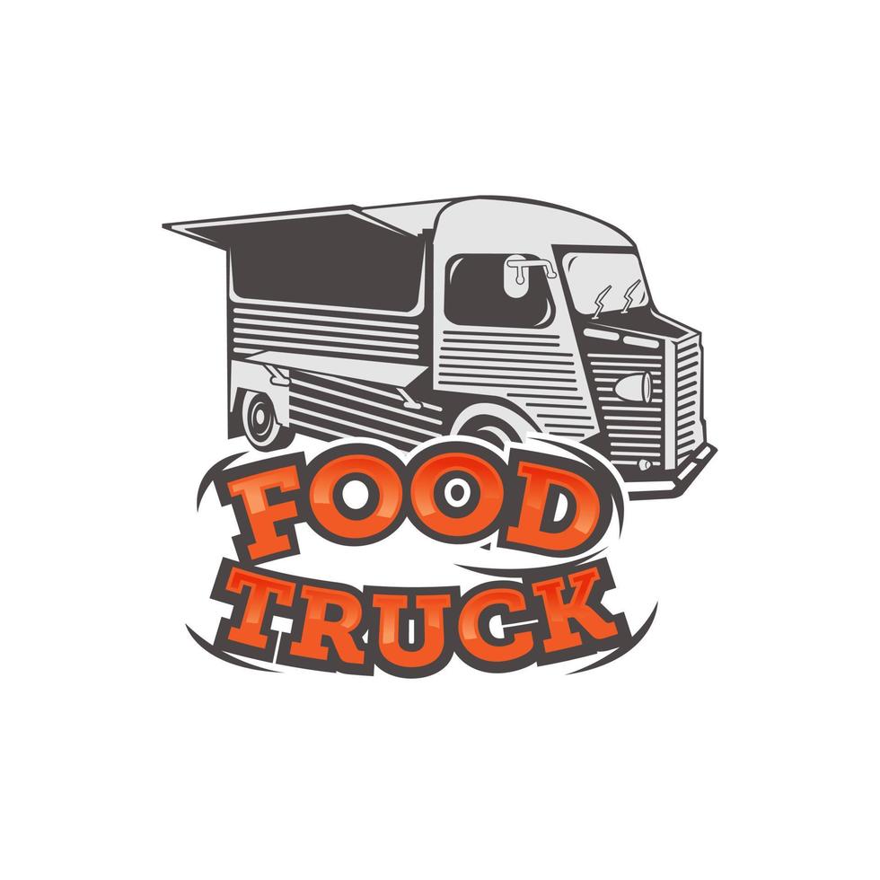 Food truck logo template. Street food wagon vector design. Retro food truck logotype