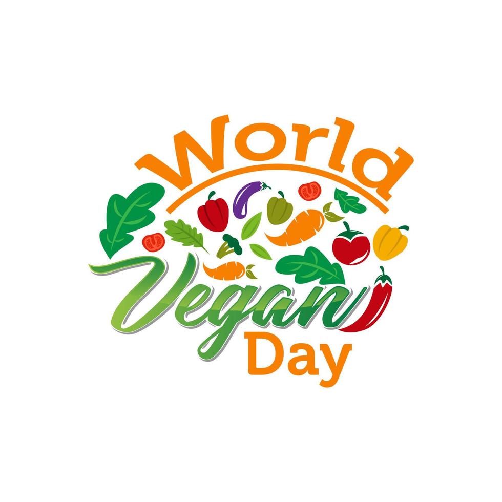 Vector illustration of World Vegan Day text for cards, stickers, for any type of artworks like banners and posters. Hand drawn calligraphy, lettering, typography for the holiday events.