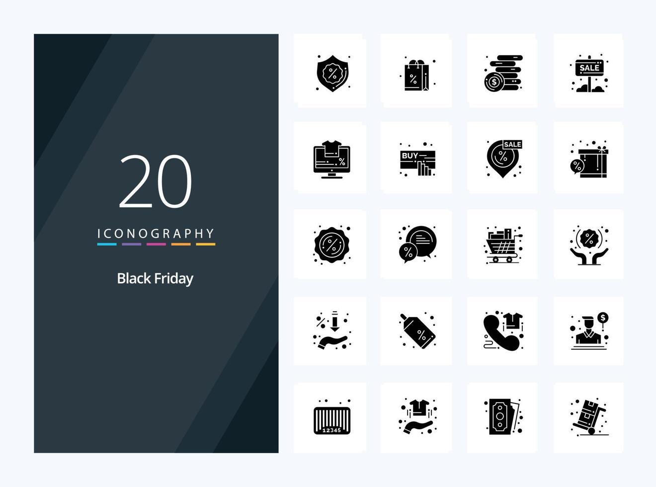 20 Black Friday Solid Glyph icon for presentation vector