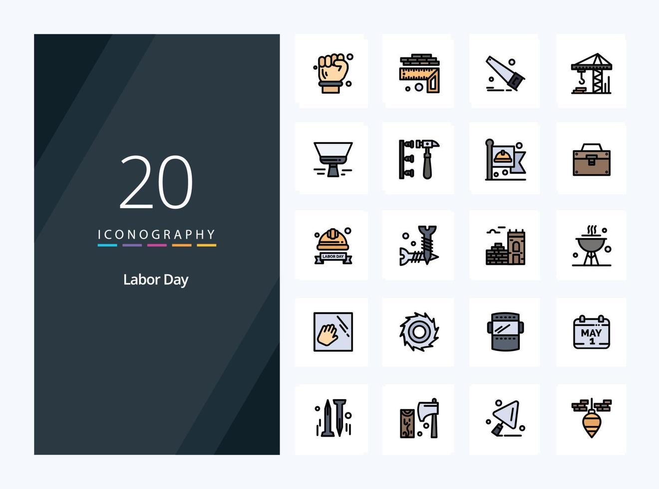 20 Labor Day line Filled icon for presentation vector