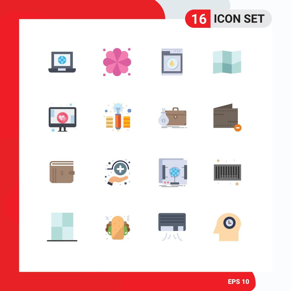 Universal Icon Symbols Group of 16 Modern Flat Colors of creative online machine romance map Editable Pack of Creative Vector Design Elements