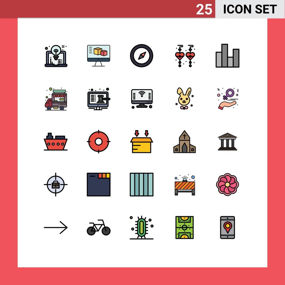 25 Filled line Flat Color concept for Websites Mobile and Apps finance business compass bar dangling earrings Editable Vector Design Elements