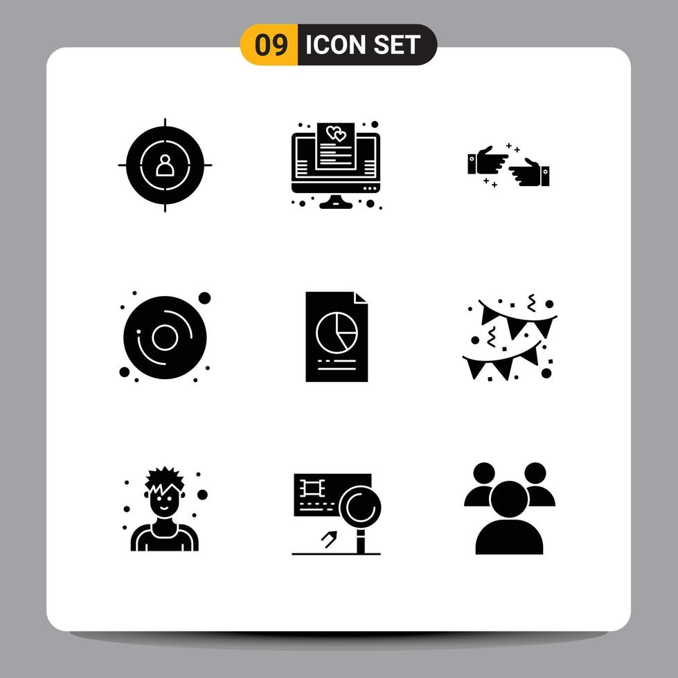 Pack of 9 Modern Solid Glyphs Signs and Symbols for Web Print Media such as document hardware online disk business Editable Vector Design Elements
