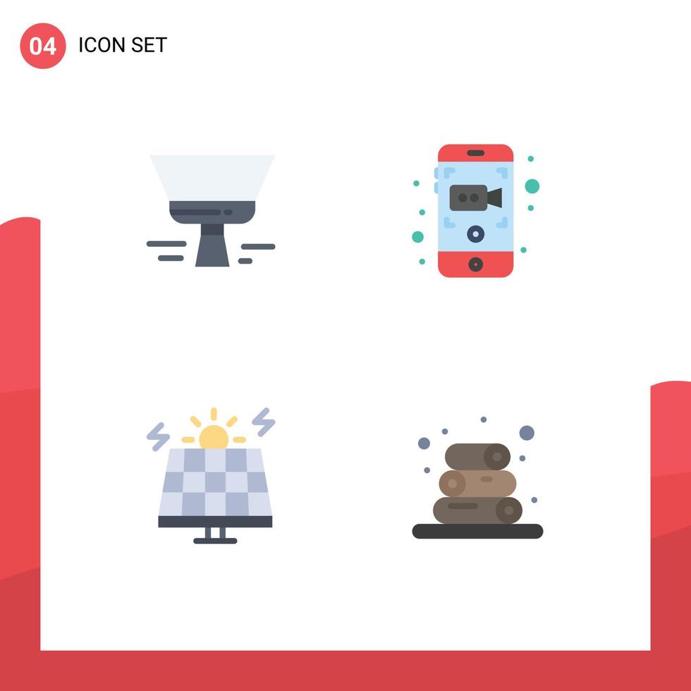 Group of 4 Modern Flat Icons Set for brush environment tool video solar Editable Vector Design Elements