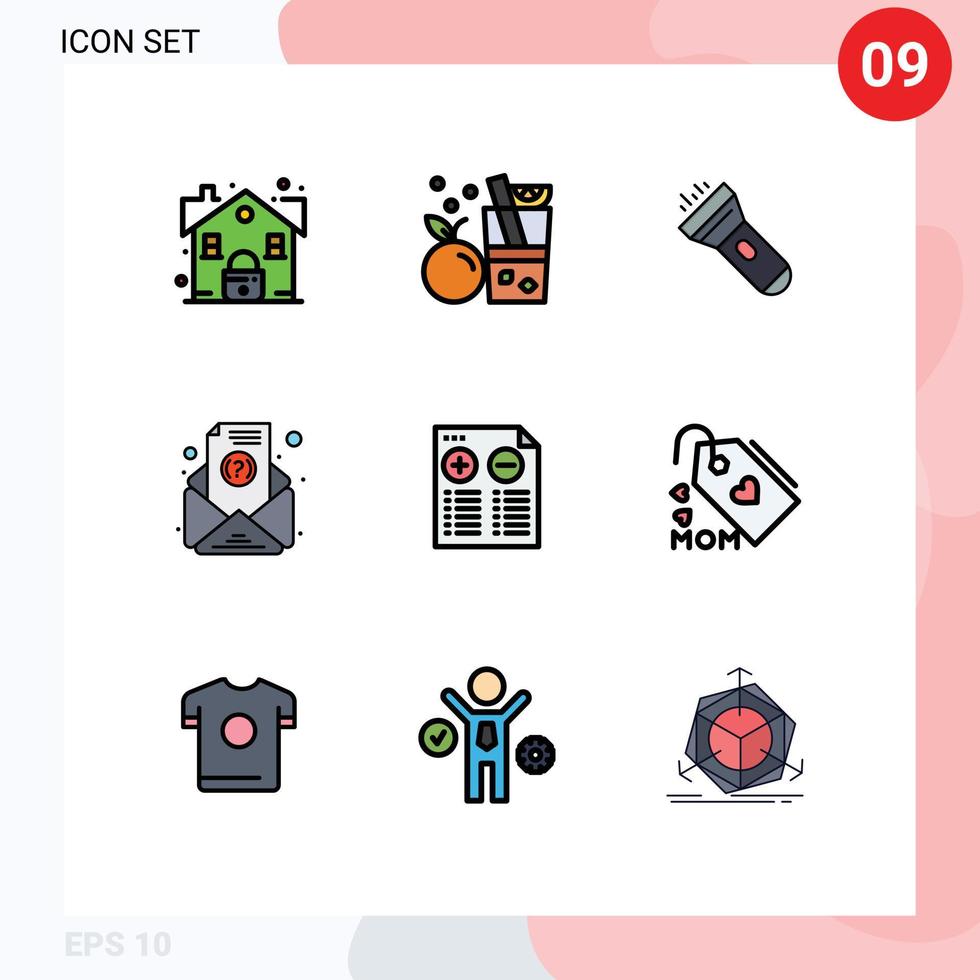 Set of 9 Modern UI Icons Symbols Signs for plus document flashlight subscription email Editable Vector Design Elements