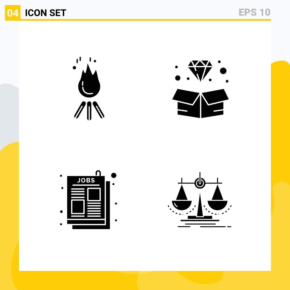 4 Creative Icons Modern Signs and Symbols of fire ad camping gem post Editable Vector Design Elements