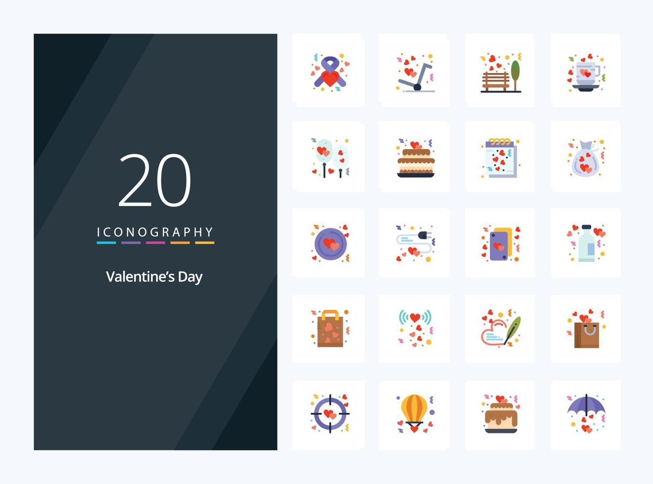 20 Valentines Day Flat Color icon for presentation vector