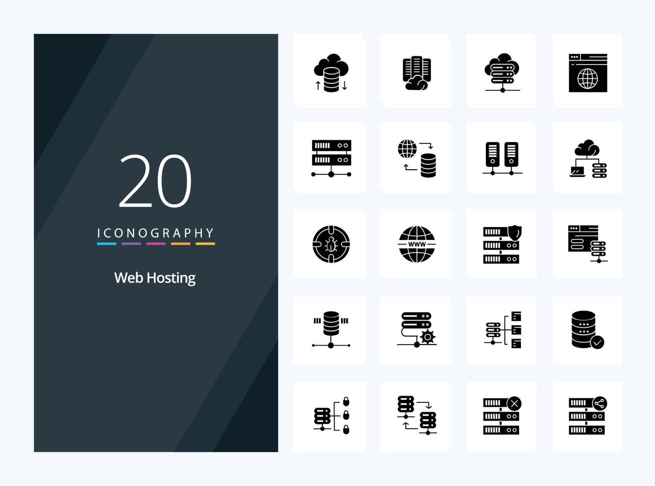 20 Web Hosting Solid Glyph icon for presentation vector