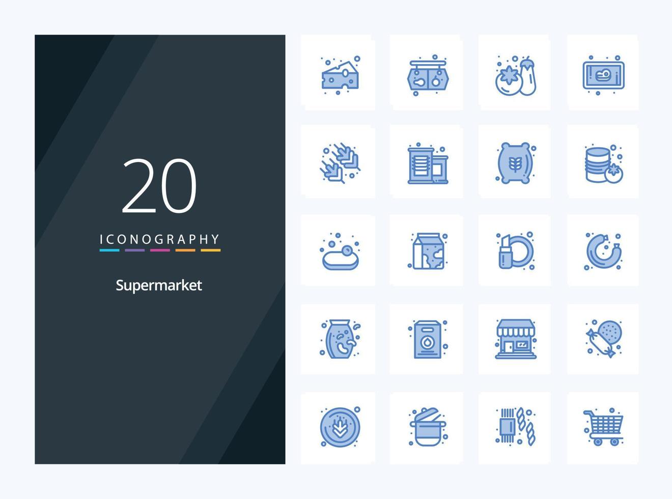 20 icono de color azul de supermercado para presentación vector